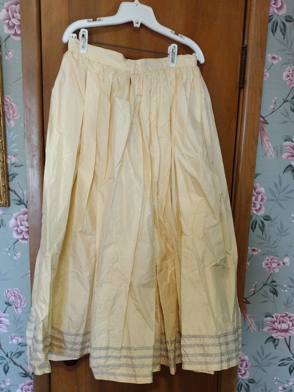Cream Silk Petticoat With Silver Trim